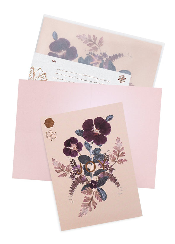 plum leaves greeting card on table