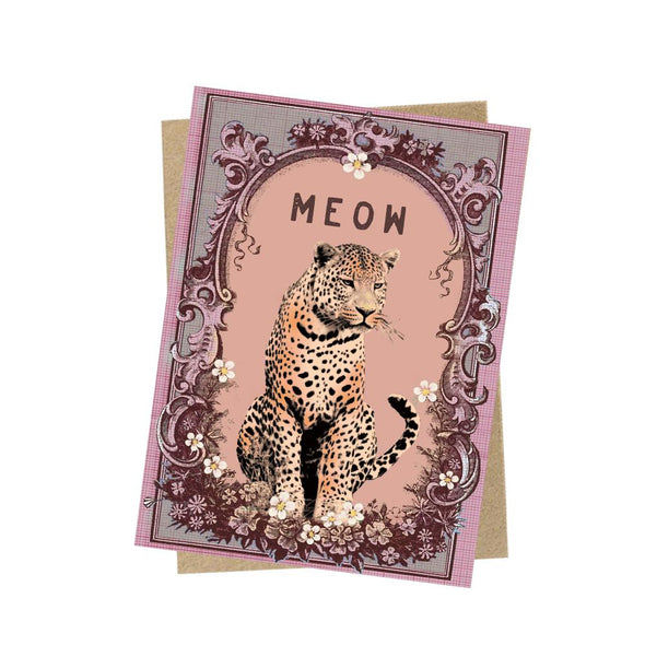 papaya meow leopard mini greeting card