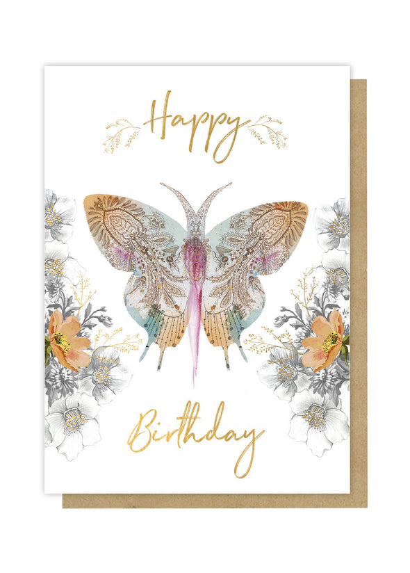 paisley butterfly birthday greeting card