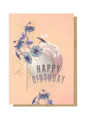 Blue Cosmos Happy Birthday Greeting Card