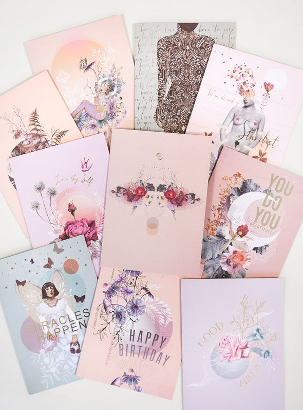collage of greeting cards on table