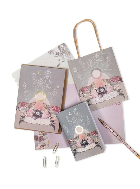 collage of twin leopards stationery